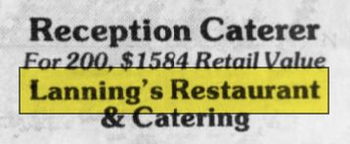 Lannings Restaurant & Catering - Apr 1992 Article